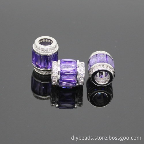 purple 11x9mm silver plated copper cz stone pave beads